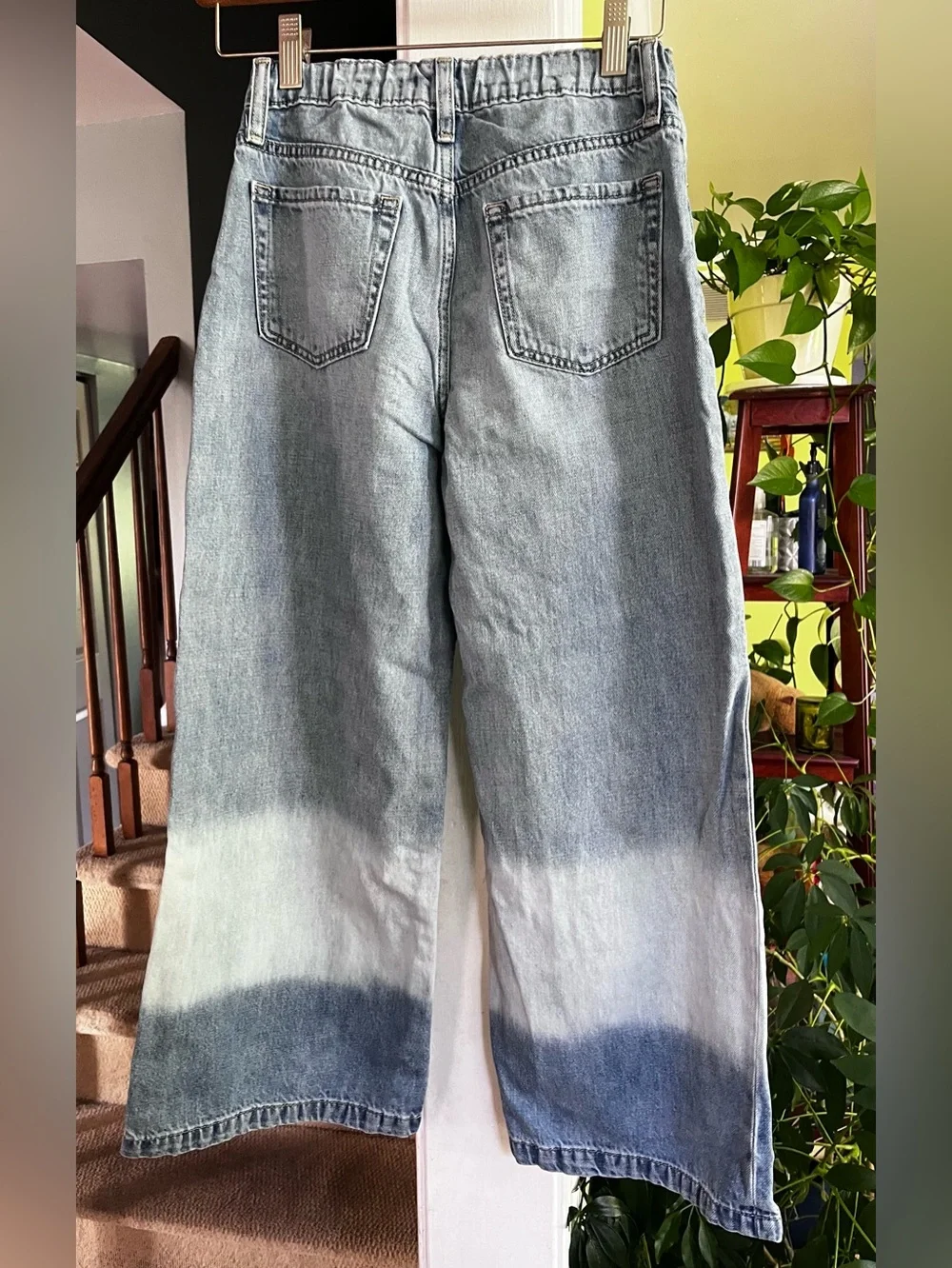 GAP Girls High Rise Ankle Colorblock Light Wash Jeans Size 14 Cotton Adjust